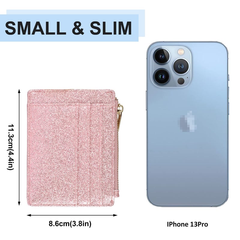 woogwin Slim RFID Credit Card Holder for Women Mini Front Pocket Wallet Purse With Keychain(starRosegold) - Image 5